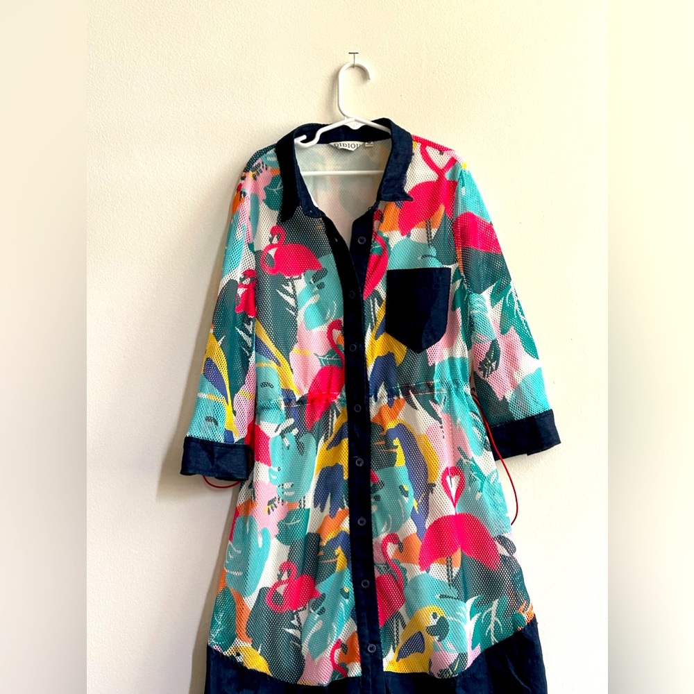 Tropical Flamingo Paradise: Mesh Dress with Lush Inner Lining